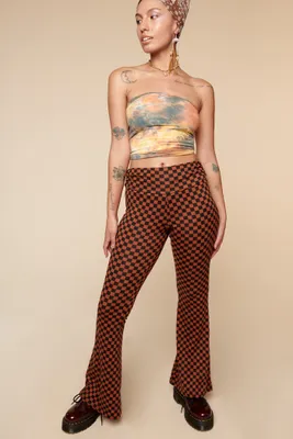 Black and Brown Checker Flare Pants