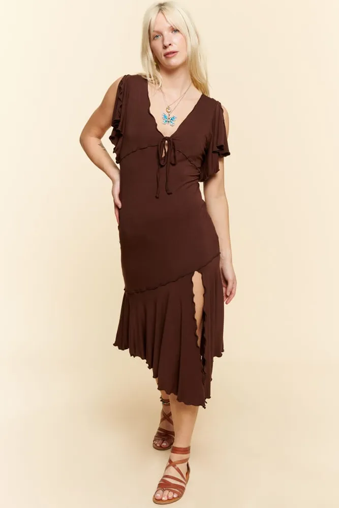 Mahogany Flutter Sleeve Maxi Dress