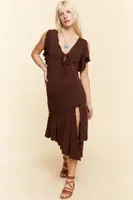 Mahogany Flutter Sleeve Maxi Dress