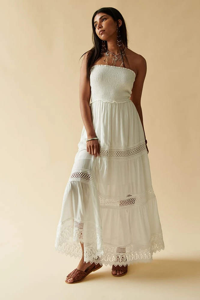 White Lace Tube Maxi Dress