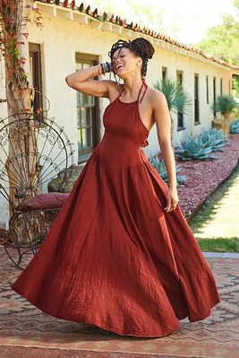 Red Clay Halter Maxi Dress