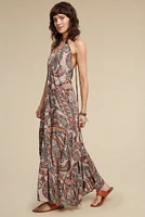 Grey Paisley Open Back Maxi Dress