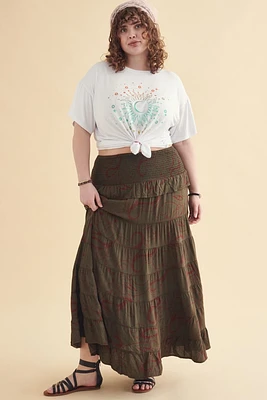 Abstract Overdyed Tiered Maxi Skirt