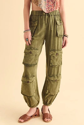 Green Acid Cargo Jogger Pants