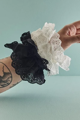 Floral Eyelet Contrast Scrunchie Set