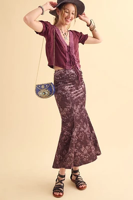 Plum Velvet Floral Maxi Skirt