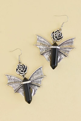 Agate Rose Bat Wings Earrings