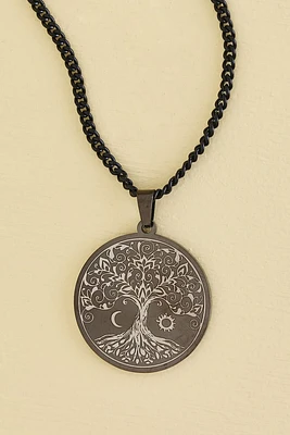 Tolkien Tree Black Chain Necklace