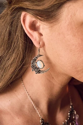 Oval Opalite Moon Earrings