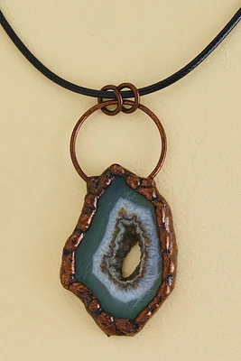 Teal Agate Slice Cord Necklace