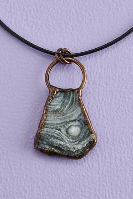 Silver Agate Brass Slice Cord Necklace