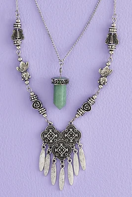 Green Aventurine Fringe Heart Layered Necklace