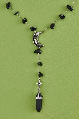 Onyx Moon Lariat Necklace