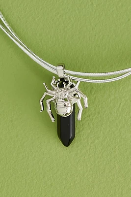 Agate Spider Silver Cord Necklace