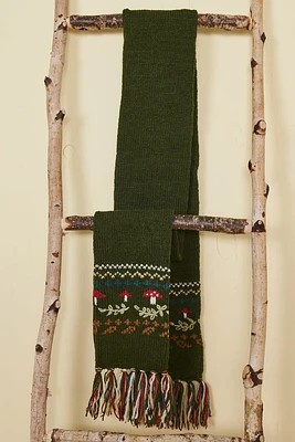 Green Mushroom Wool Scarf