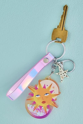 Pink Glitter Sun Keychain