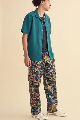 Illustrated Mushroom Tie Dye Cargo Pants