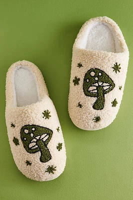 Fuzzy Green Mushroom Slippers