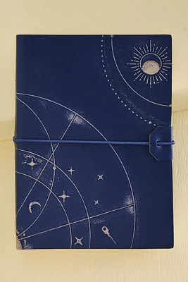 Small Blue Planetary Map Leather Journal