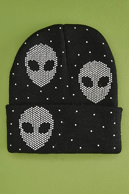 Rhinestone Alien Foldover Beanie