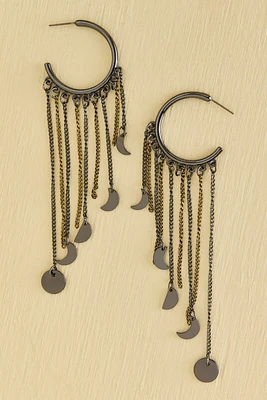 Moon Phase Fringe Hoop Earrings