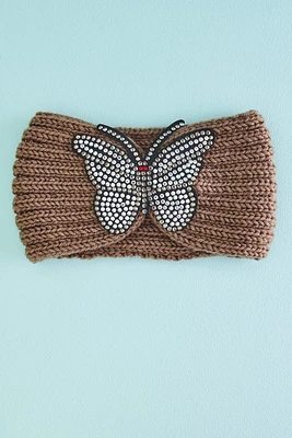 Brown Butterfly Knit Headband