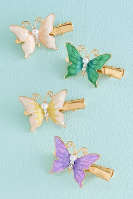 Glitter Pearl Butterfly Hair Clip Set