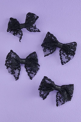 Black Lace Bow Hair Clip Set