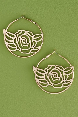 Gold Rose Cut Out Hoop Earrings