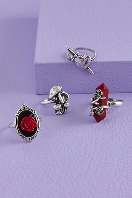 Vintage Red Rose Ring Set