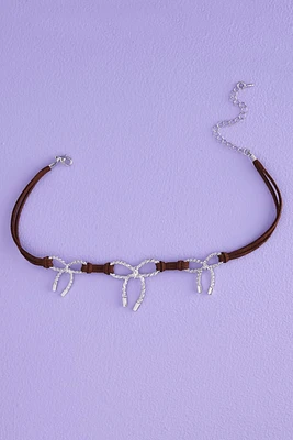 Brown Metal Bow Choker Necklace