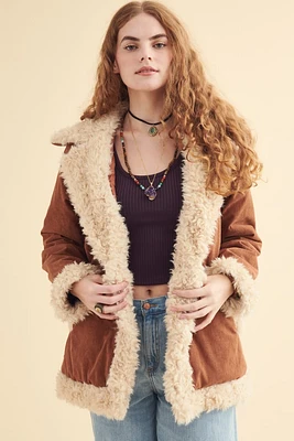 Retro Corduroy Faux Fur Jacket