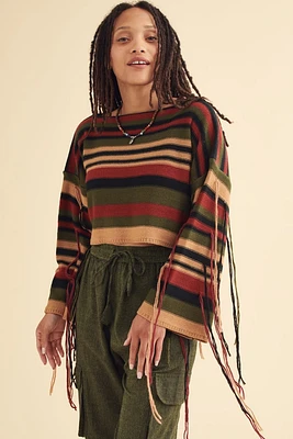 Striped Tassel Cropped Sweater