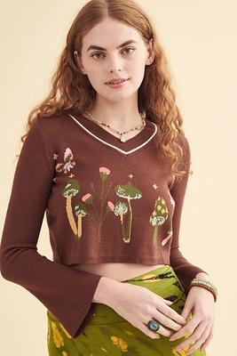 Mushroom Bell Sleeve Cropped Sweater