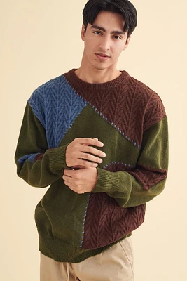 Cable Knit Stitch Patchwork Sweater