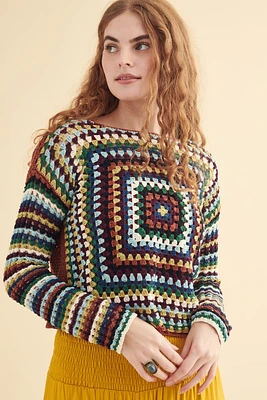 Multi Crochet Square Cropped Sweater