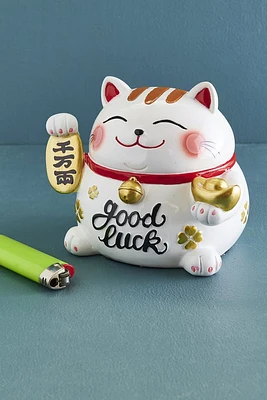 White Lucky Cat Ashtray