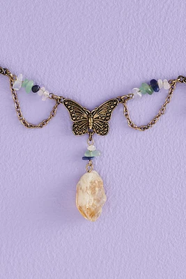 Multi Stone Butterfly Draped Necklace