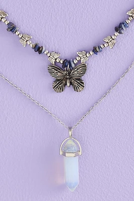 Opalite and Butterfly Necklace Set