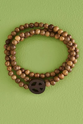 Wood Peace Sign Beaded Wrap Bracelet