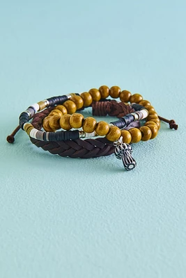 Mushroom Braided Leather Bracelet Set