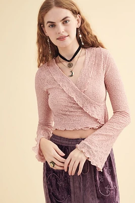 Vintage Pink Lace Cropped Wrap Shirt