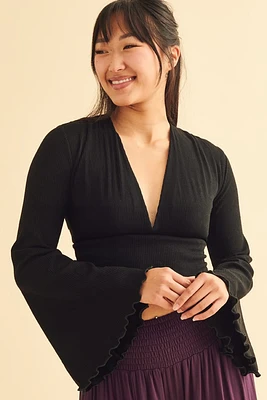 Black Lettuce Trim Cropped Shirt