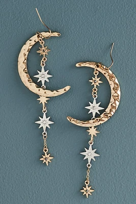 Large Hammered Moon Chain Earrings