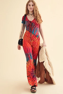 Red Artisan Tie Dye Jumpsuit