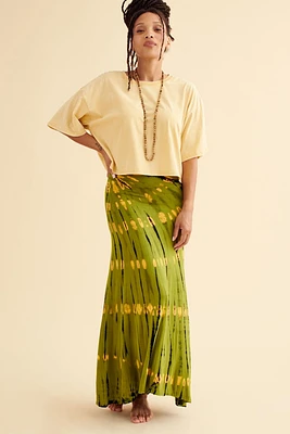 Green Artisan Tie Dye Maxi Skirt