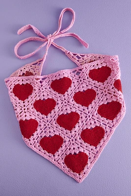 Red and Pink Crochet Hearts Hair Scarf