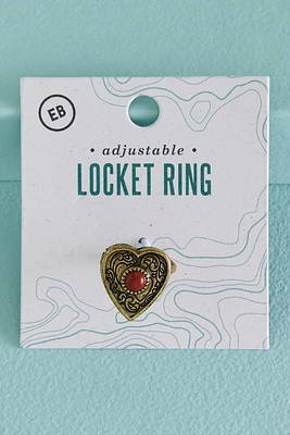 Gold Heart Stone Locket Ring