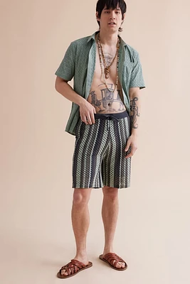Seafoam Striped Crochet Shorts