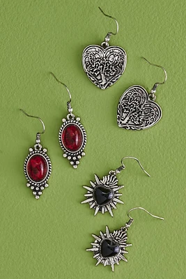 Antique Silver Heart Earring Set